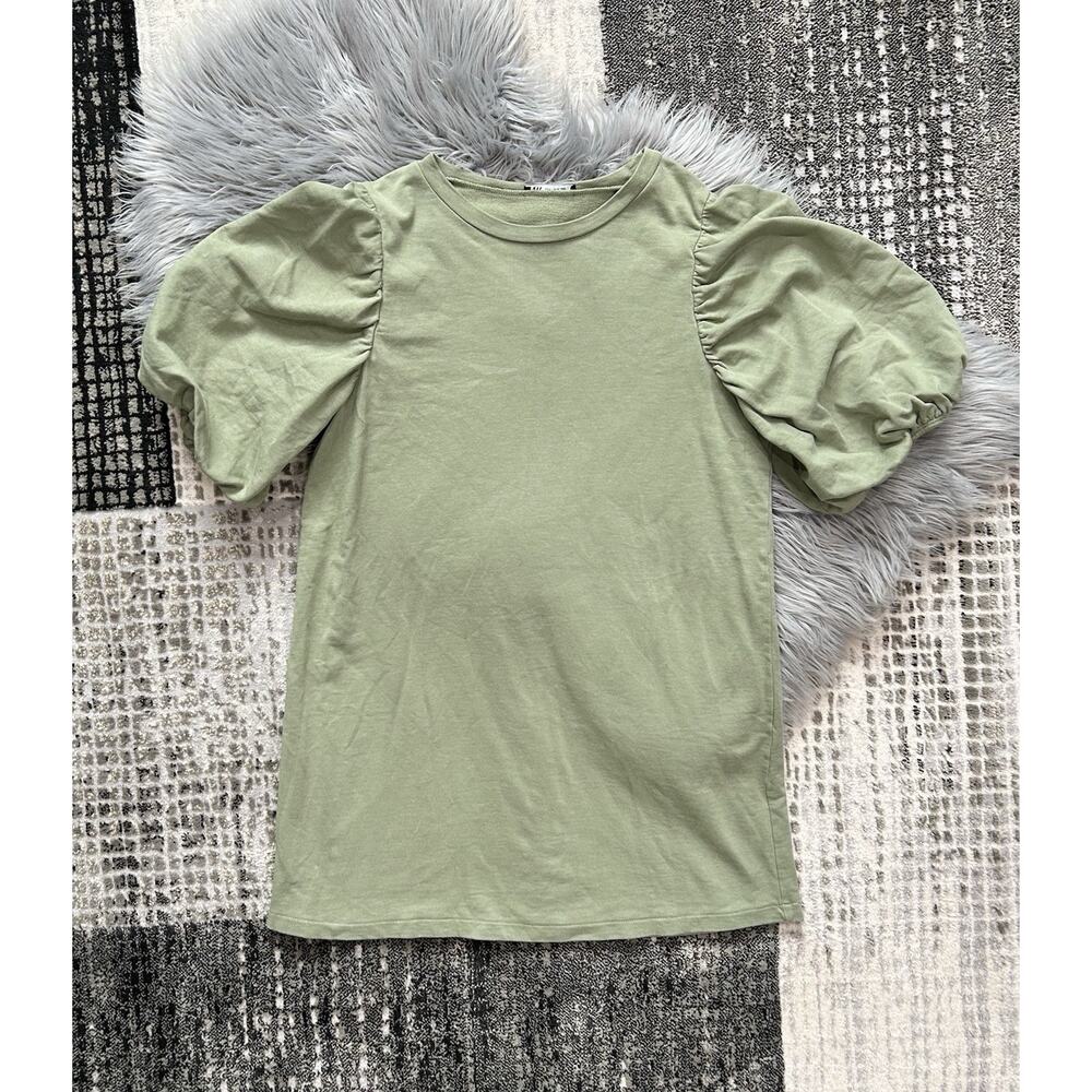 Zara Women's Puff Sleeve Sweatshirt Dress In Olive Green Size Large